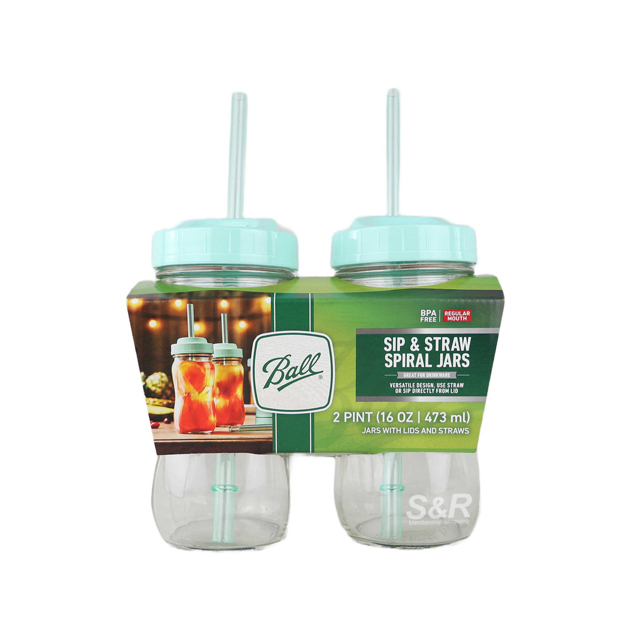 Ball Sip & Straw Spiral Jars (473mL x 2pcs)